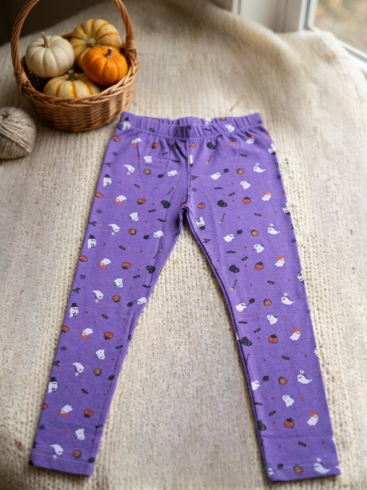 YAKSHI Premium Kids Legging | Lavender Halloween Print, Soft 220 GSM Pure Cotton Comfortable Stretch Wear for Girls