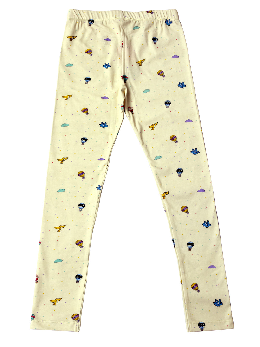 YAKSHI 220 GSM Pure Cotton Kids Legging | Hot Balloon Printed Light Yellow Stretch Pants for Girls | Casual | Daily Use