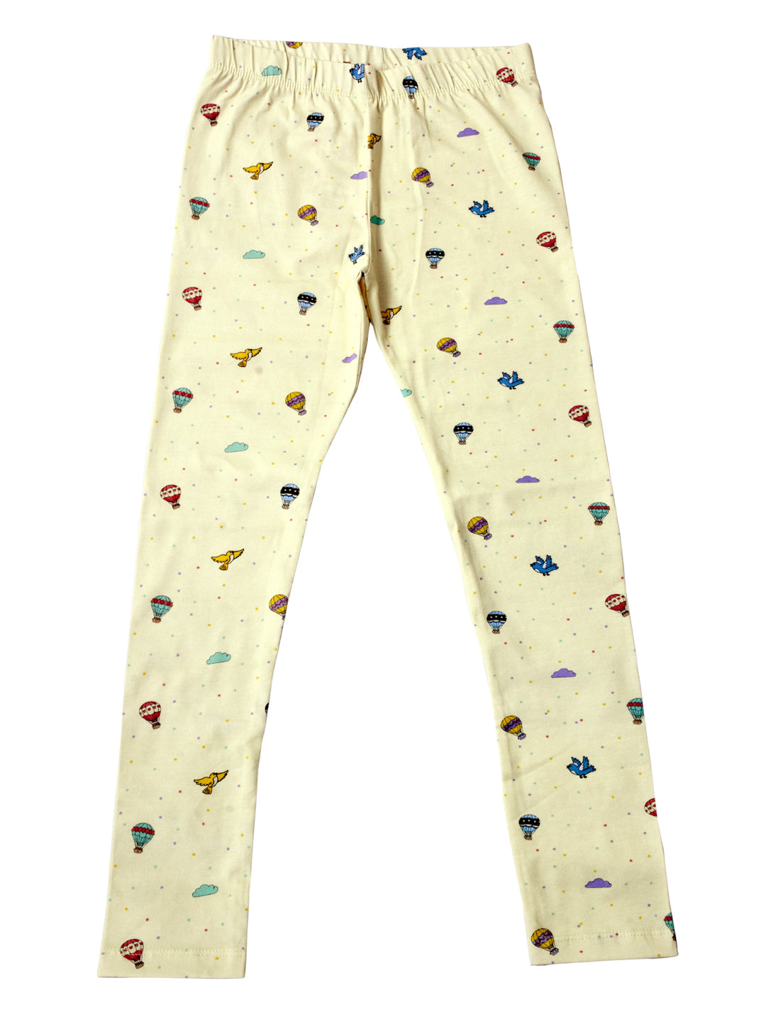 YAKSHI 220 GSM Pure Cotton Kids Legging | Hot Balloon Printed Light Yellow Stretch Pants for Girls | Casual | Daily Use