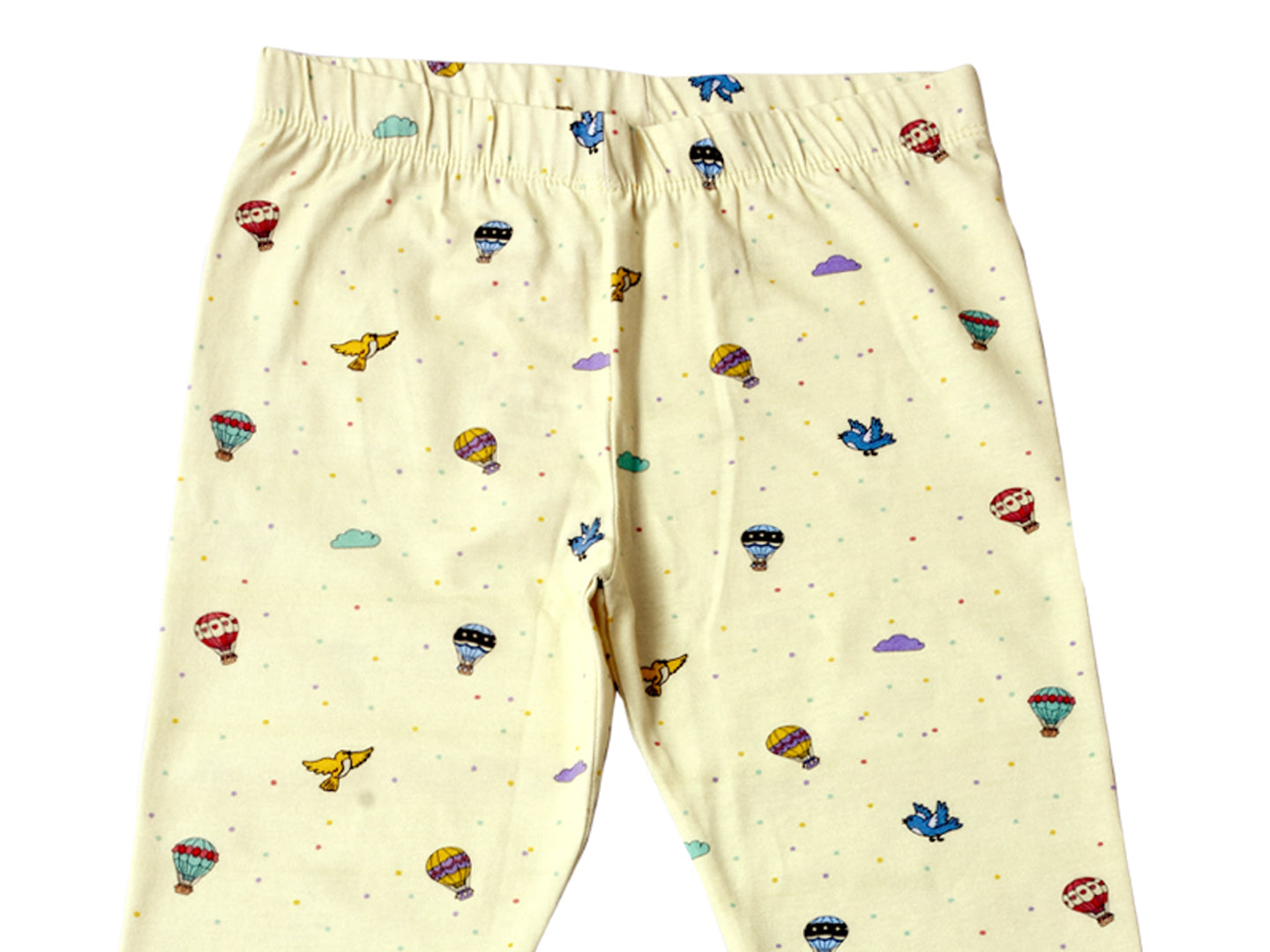 YAKSHI 220 GSM Pure Cotton Kids Legging | Hot Balloon Printed Light Yellow Stretch Pants for Girls | Casual | Daily Use