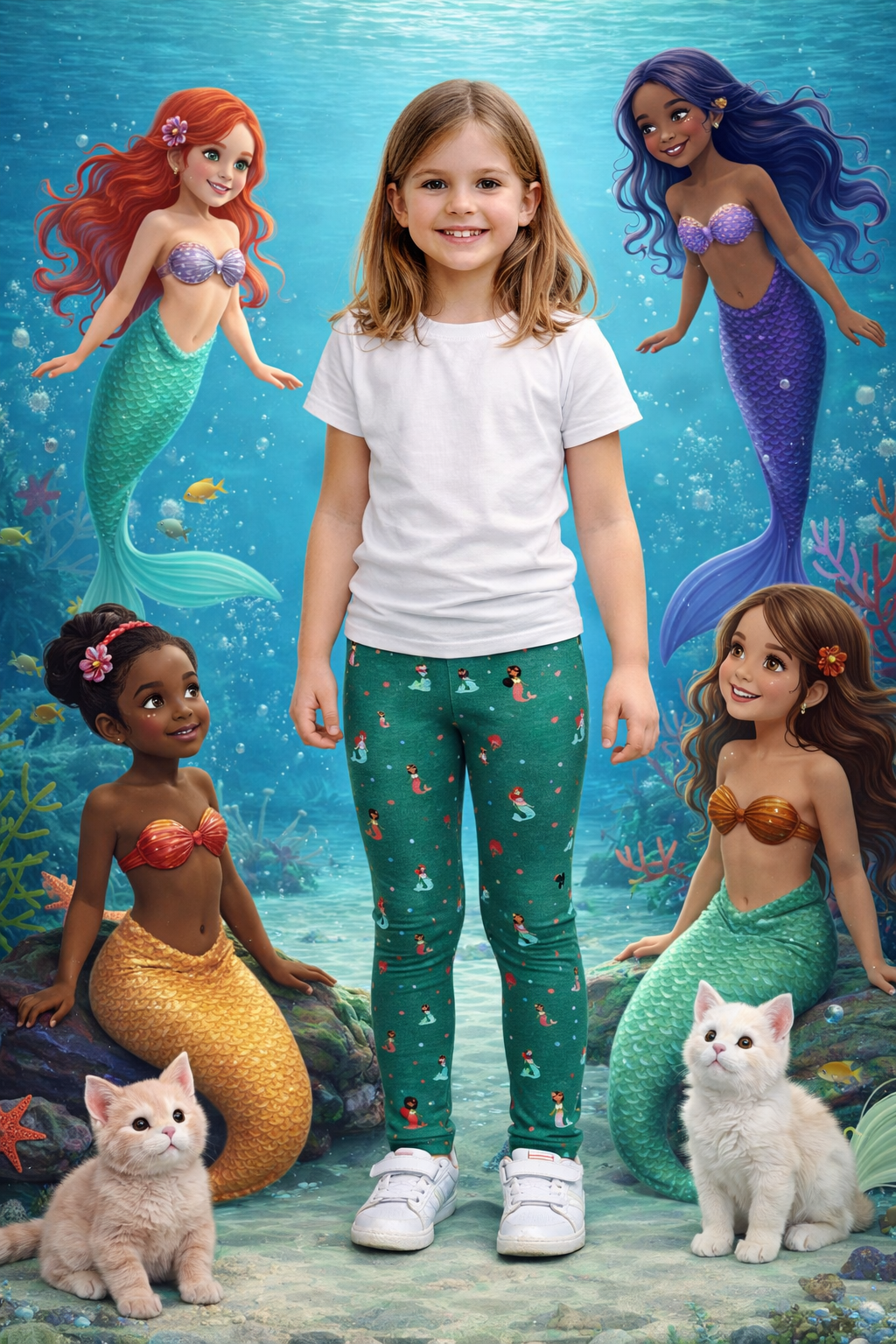 YAKSHI Teal Green Mermaid Print Kids Legging | Heavy 220 GSM Pure Cotton Durable | Stretchable Bottom Wear for Girls