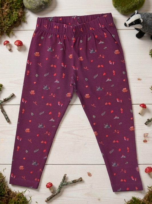 YAKSHI 220 GSM Pure Cotton Kids Legging | Maroon Jungle Print Soft | Stretchy Pants for Girls | Comfortable