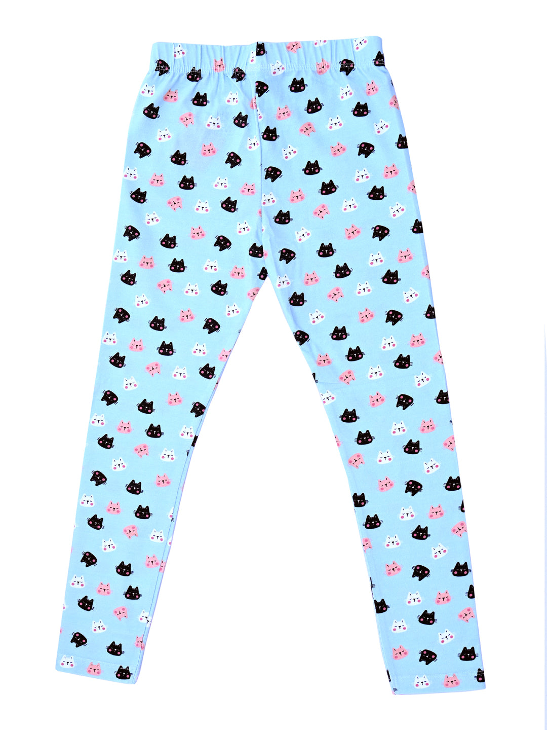 YAKSHI Heavy 220 GSM Pure Cotton Kids Legging | Sky Blue Kitten Print Soft | Durable Stretch Pants for Girls | Long-Lasting Comfort