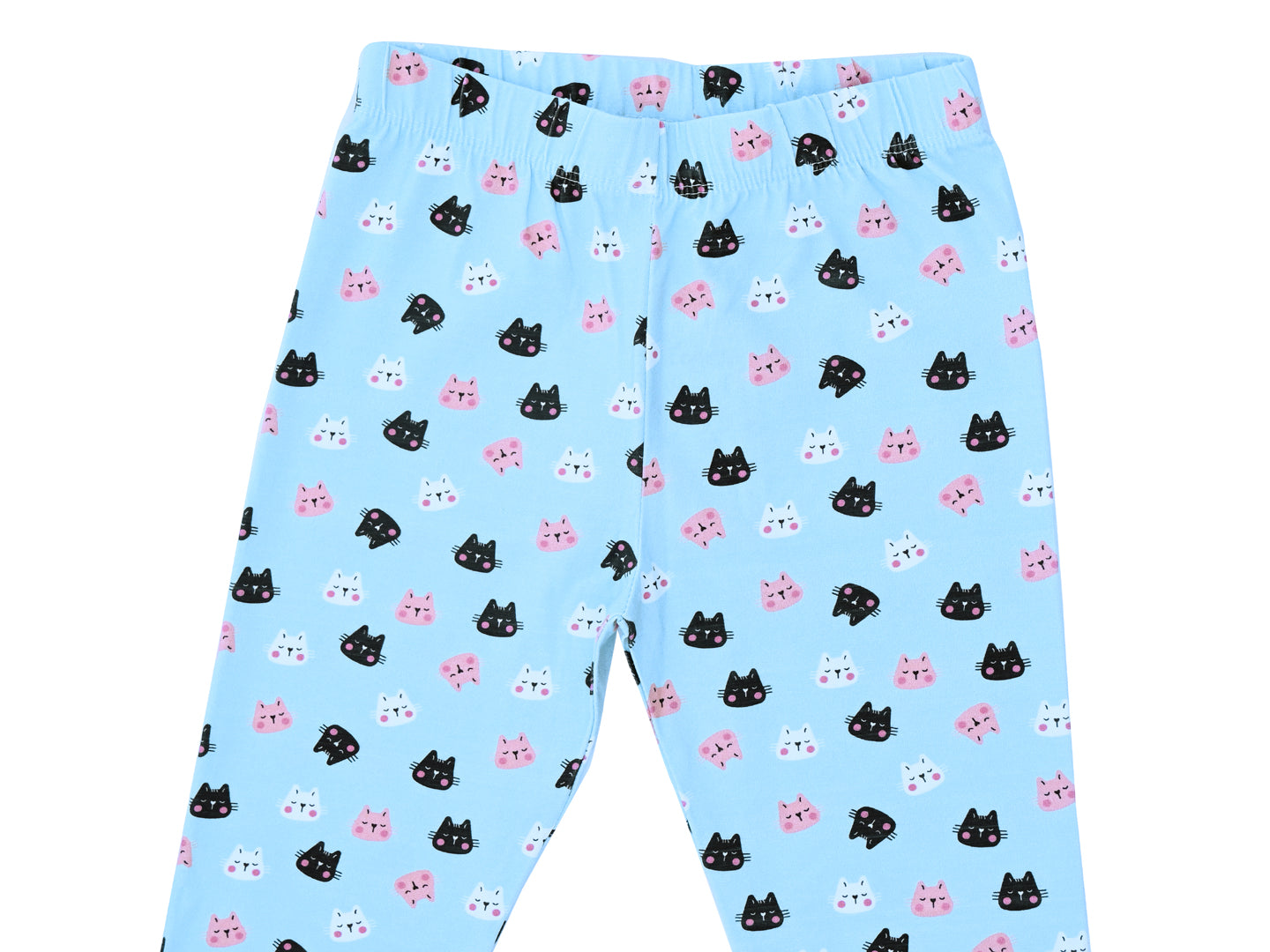 YAKSHI Heavy 220 GSM Pure Cotton Kids Legging | Sky Blue Kitten Print Soft | Durable Stretch Pants for Girls | Long-Lasting Comfort
