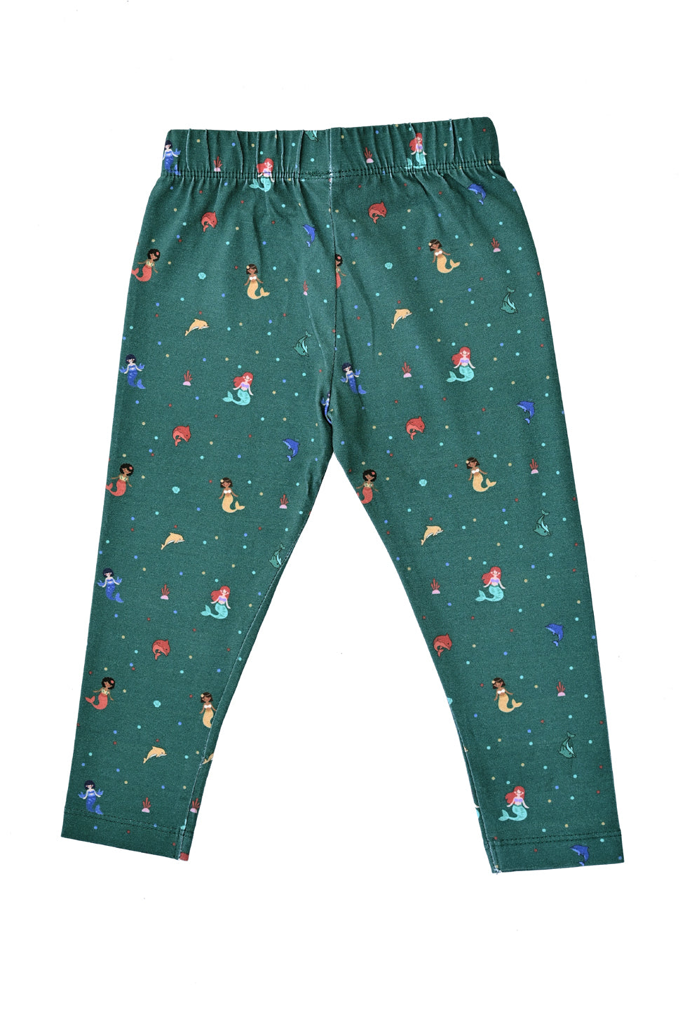YAKSHI Teal Green Mermaid Print Kids Legging | Heavy 220 GSM Pure Cotton Durable | Stretchable Bottom Wear for Girls