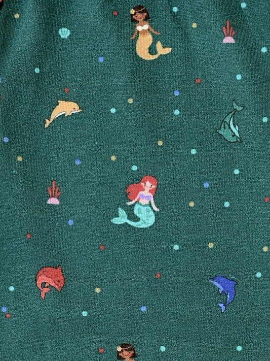 YAKSHI Teal Green Mermaid Print Kids Legging | Heavy 220 GSM Pure Cotton Durable | Stretchable Bottom Wear for Girls