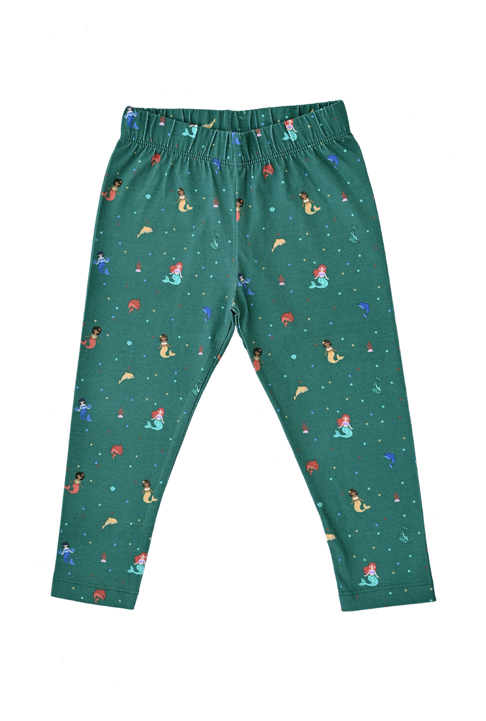 YAKSHI Teal Green Mermaid Print Kids Legging | Heavy 220 GSM Pure Cotton Durable | Stretchable Bottom Wear for Girls