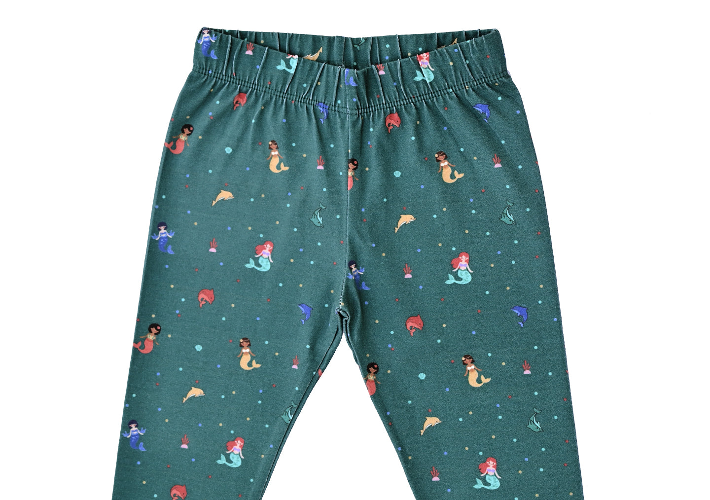 YAKSHI Teal Green Mermaid Print Kids Legging | Heavy 220 GSM Pure Cotton Durable | Stretchable Bottom Wear for Girls