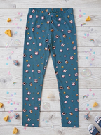 YAKSHI Heavy 220 GSM Pure Cotton Kids Legging | Teal Blue Mouse Print Soft, Durable | Stretchy Pants for Girls | Ideal for Regular Long Use