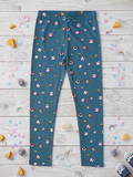 YAKSHI Heavy 220 GSM Pure Cotton Kids Legging | Teal Blue Mouse Print Soft, Durable | Stretchy Pants for Girls | Ideal for Regular Long Use