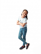 YAKSHI Heavy 220 GSM Pure Cotton Kids Legging | Teal Blue Mouse Print Soft, Durable | Stretchy Pants for Girls | Ideal for Regular Long Use