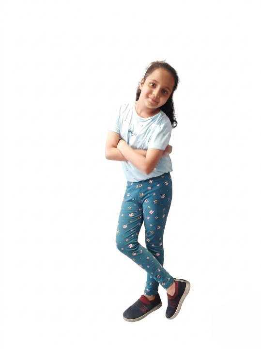 YAKSHI Heavy 220 GSM Pure Cotton Kids Legging | Teal Blue Mouse Print Soft, Durable | Stretchy Pants for Girls | Ideal for Regular Long Use