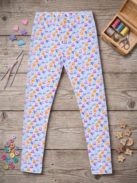 YAKSHI Heavy 220 GSM Pure Cotton Kids Legging | Multi-Color Rabbit Printed Stretch Pants for Girls | Regular Everyday Use