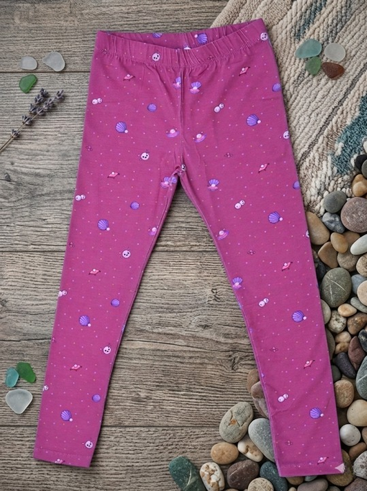 YAKSHI Heavy 220 GSM Pure Cotton Kids Legging | Magenta Seashells Print Soft, Durable | Stretchy Pants for Girls | Ideal for Regular Long Use