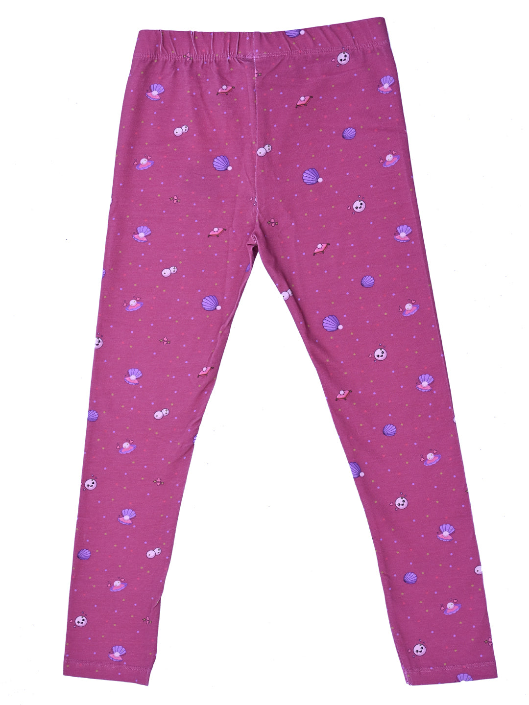YAKSHI Heavy 220 GSM Pure Cotton Kids Legging | Magenta Seashells Print Soft, Durable | Stretchy Pants for Girls | Ideal for Regular Long Use