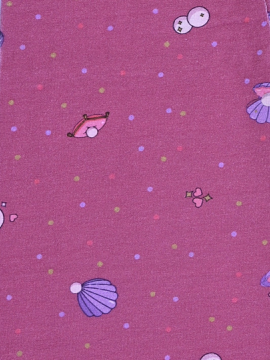 YAKSHI Heavy 220 GSM Pure Cotton Kids Legging | Magenta Seashells Print Soft, Durable | Stretchy Pants for Girls | Ideal for Regular Long Use