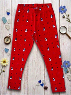 YAKSHI Heavy 220 GSM Pure Cotton Kids Legging | Red Snowman Print Soft, Durable | Stretchy Pants for Girls | Ideal for Regular Long Use