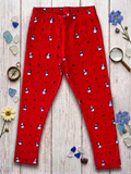 YAKSHI Heavy 220 GSM Pure Cotton Kids Legging | Red Snowman Print Soft, Durable | Stretchy Pants for Girls | Ideal for Regular Long Use