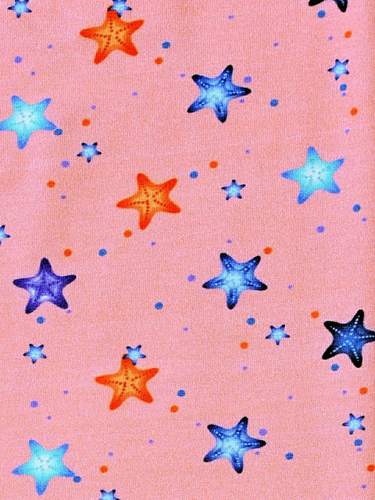 YAKSHI Salmon Pink Starfish Print Kids Legging | Heavy 220 GSM Pure Cotton Long-Lasting | Stretchable Bottom Wear for Girls