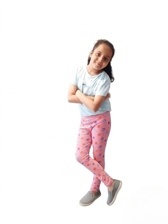 YAKSHI Salmon Pink Starfish Print Kids Legging | Heavy 220 GSM Pure Cotton Long-Lasting | Stretchable Bottom Wear for Girls