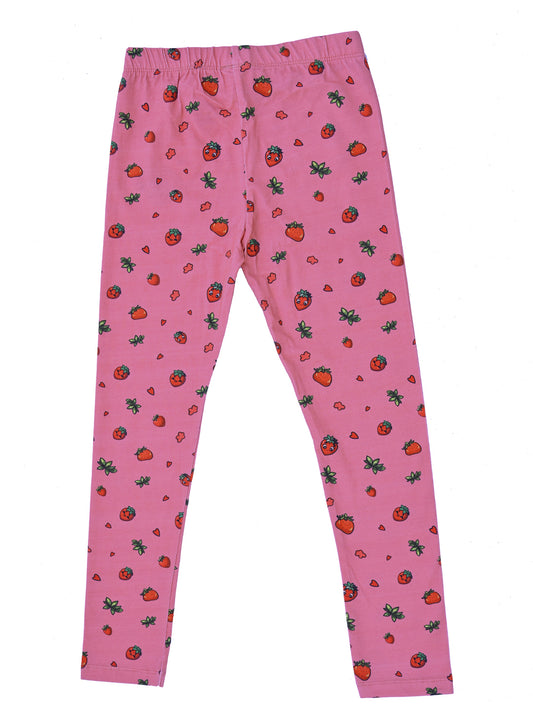 YAKSHI Premium Kids Legging | Mauve Pink Strawberries Print Heavy 220 GSM Pure Cotton Comfortable | Long-Use Wear
