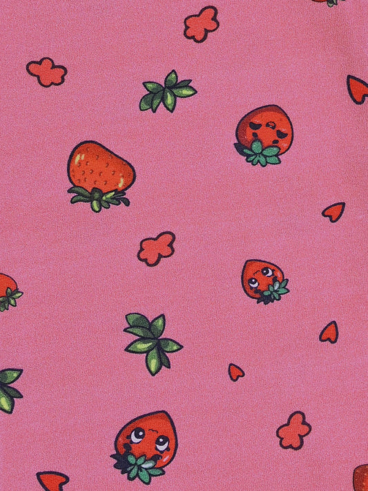 YAKSHI Premium Kids Legging | Mauve Pink Strawberries Print Heavy 220 GSM Pure Cotton Comfortable | Long-Use Wear
